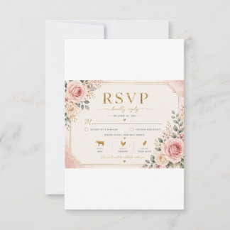 Cartão de Resposta de Casamento Floral Rosa Corado