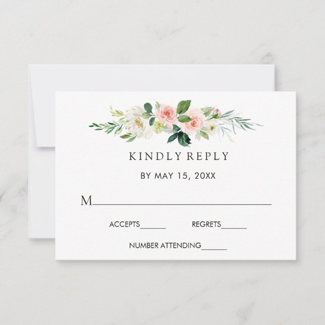 Cartão de Resposta de Casamento Floral Rosa de Pri (Frente)