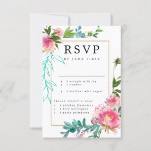 Cartão de Resposta de Casamento Floral Rosa Dourad