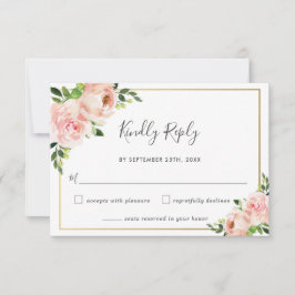 Cartão de Resposta de Casamento Floral Rosa Elegan
