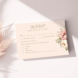 Cartão de Resposta de Casamento Floral Rosa Empoei