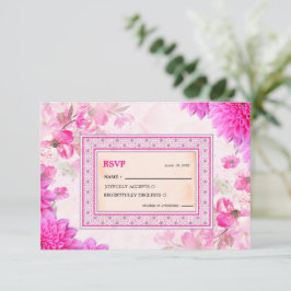 Cartão de Resposta de Casamento Floral Rosa Fúcsia