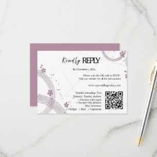 Cartão de Resposta de Casamento Floral Rosa Malva