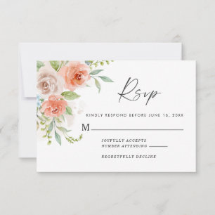 Cartão de Resposta de Casamento Floral Rosa Pêsseg