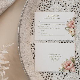 Cartão de Resposta de Casamento Floral Rosa Poeira