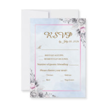 Cartão de Resposta de Casamento Floral Rosa Românt