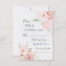 Cartão de Resposta de Casamento Floral Rosa Rústic