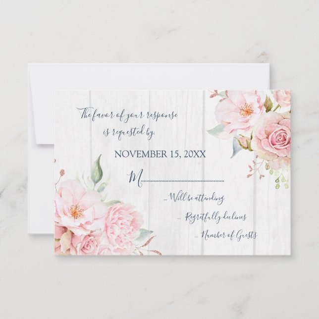Cartão de Resposta de Casamento Floral Rosa Rústic (Frente)