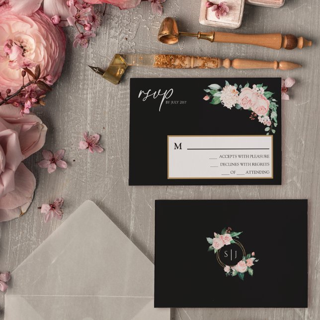 Cartão de Resposta de Casamento Floral Rosa Simple (Criador carregado)