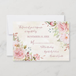 Cartão de Resposta de Casamento Floral Rosa Vintag