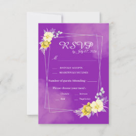 Cartão de Resposta de Casamento Floral Roxo