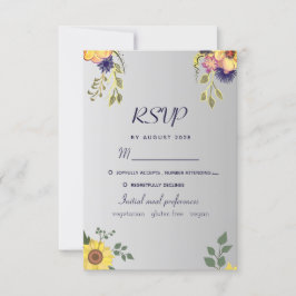 Cartão de Resposta de Casamento Floral Roxo Prata