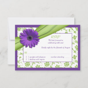Cartão de Resposta de Casamento Floral Roxo Verde