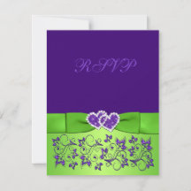Cartão de Resposta de Casamento Floral Roxo Verde