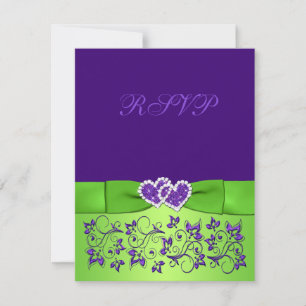 Cartão de Resposta de Casamento Floral Roxo Verde