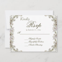 Cartão de Resposta de Casamento Floral Rústico Ele