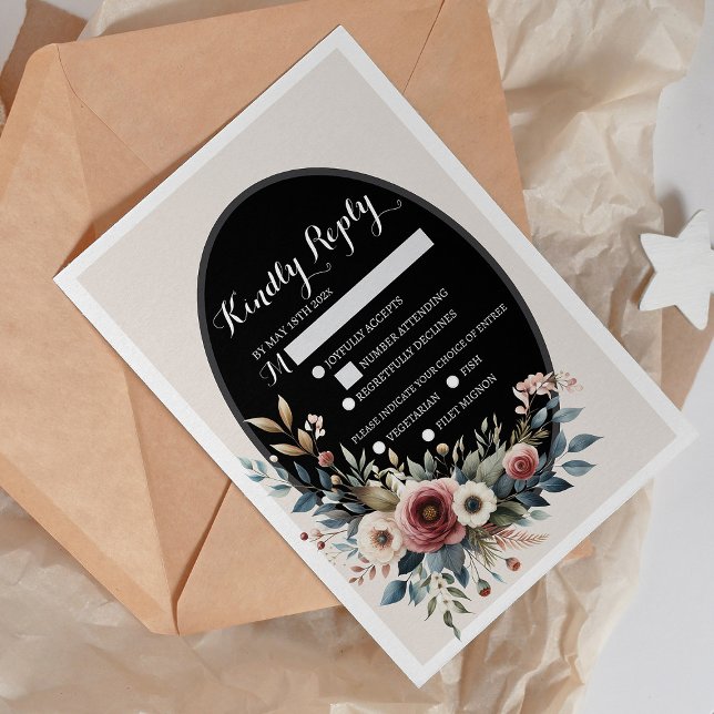 Cartão de Resposta de Casamento Floral Rústico Ele (Elegant Floral Rustic Wedding RSVP Card)
