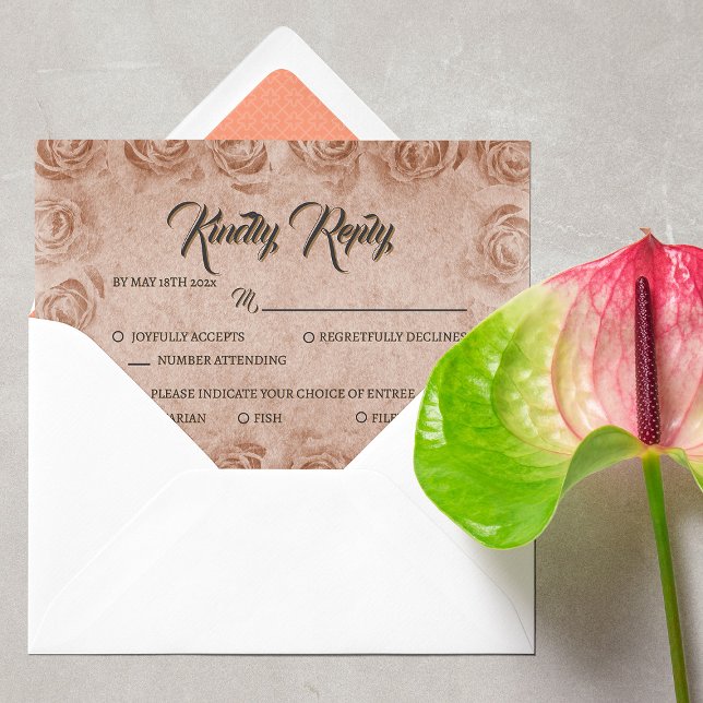 Cartão de Resposta de Casamento Floral Rústico Vin (Vintage Floral Rustic Wedding RSVP Card)