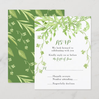 Cartão de Resposta de Casamento Floral Trevo Verde