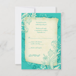 Cartão de Resposta de Casamento Floral Turquesa e