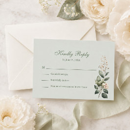 Cartão de Resposta de Casamento Floral Verde Sage 