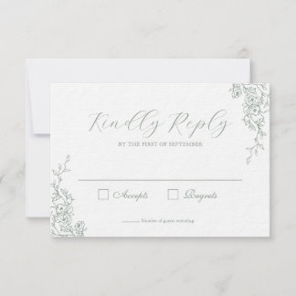 Cartão de Resposta de Casamento Floral Verde Simpl