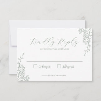 Cartão de Resposta de Casamento Floral Verde Simpl