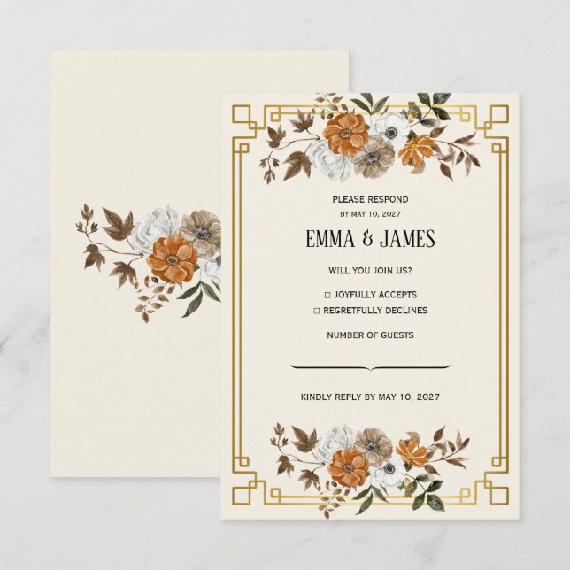 Cartão de Resposta de Casamento Floral Vintage (Frente/Verso)