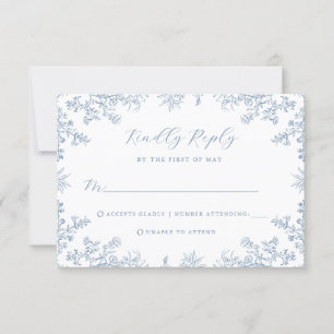 Cartão de Resposta de Casamento Floral Vintage Azu