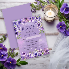 Cartão de Resposta de Casamento Floral Violeta Ele