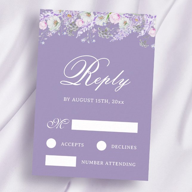 Cartão de Resposta de Casamento Flores de Lavanda (Criador carregado)