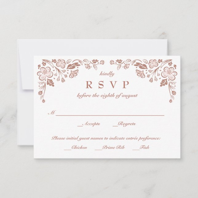 Cartão de Resposta de Casamento Florid Frame Falso (Frente)