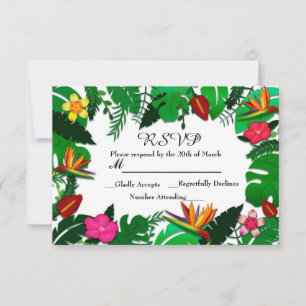 Cartão de Resposta de Casamento Folhas e Flores do