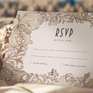 Cartão de Resposta de Casamento Golden Lily Sage M