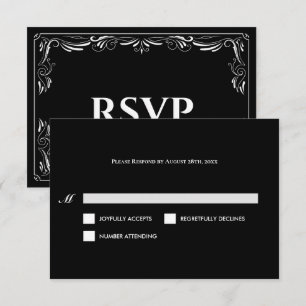 Cartão de Resposta de Casamento Gótico Preto e Bra