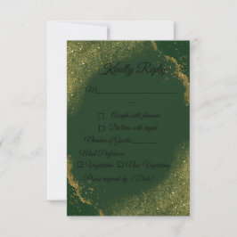 Cartão de Resposta de Casamento Green & Gold Spark