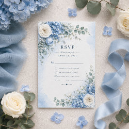 Cartão de Resposta de Casamento Hortênsia Azul
