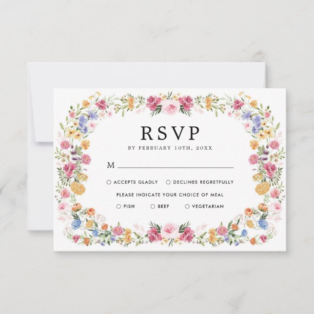 Cartão de Resposta de Casamento Jardim de Flores L (Frente)