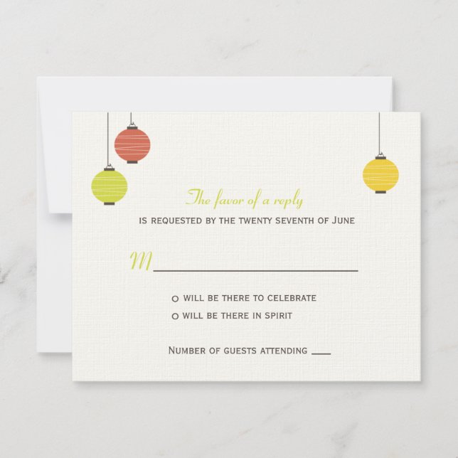 Cartão de Resposta de Casamento Lanternas Pendurad (Frente)