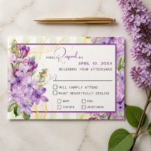 Cartão de Resposta de Casamento Lilás Roxo