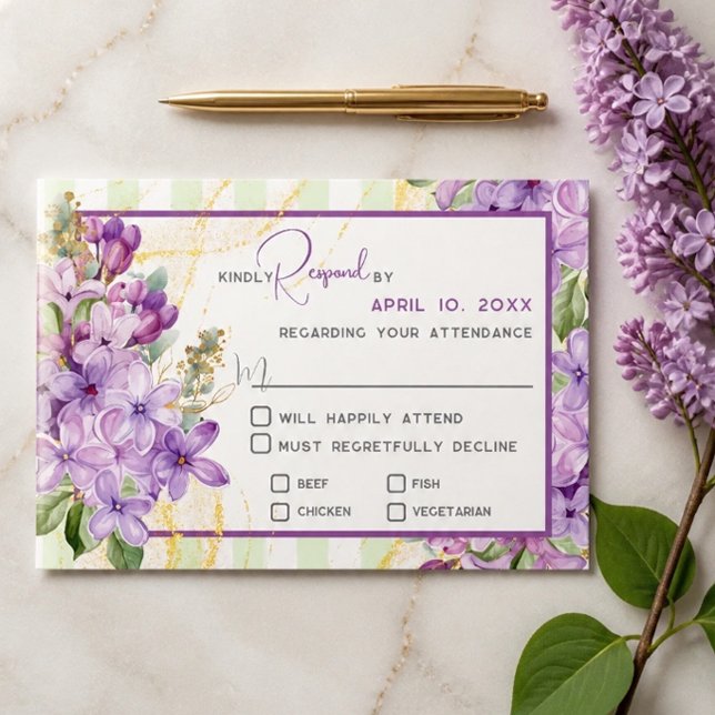 Cartão de Resposta de Casamento Lilás Roxo (Criador carregado)