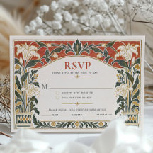 Cartão de Resposta de Casamento Lírio Art Nouveau