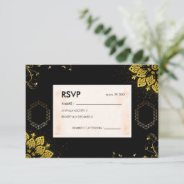 Cartão de Resposta de Casamento Mandala Preto e Do