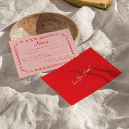 Cartão de Resposta de Casamento Manuscrito Rosa + 