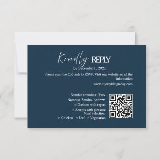 Cartão de Resposta de Casamento Minimalista Azul-M