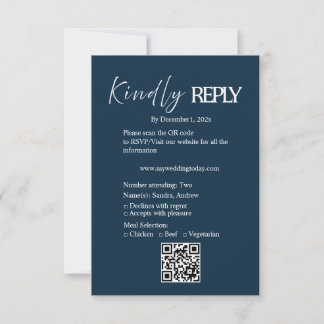 Cartão de Resposta de Casamento Minimalista Azul-M