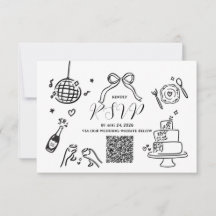 Cartão de Resposta de Casamento Minimalista Desenh