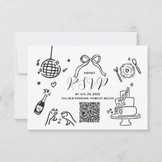 Cartão de Resposta de Casamento Minimalista Desenh