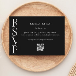 Cartão de Resposta de Casamento Minimalista Preto 