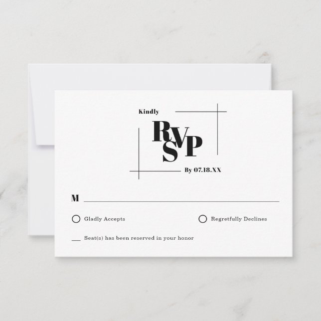 Cartão de Resposta de Casamento Mínimo de Monogram (Frente)